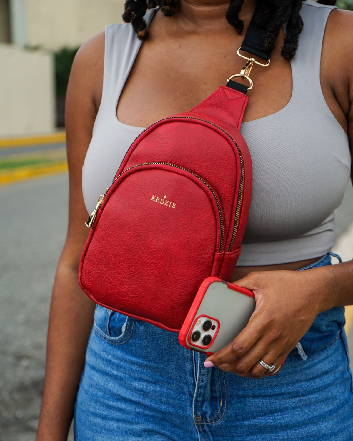 The Sunshine, a red crossbody sling bag by The Bag Depot.